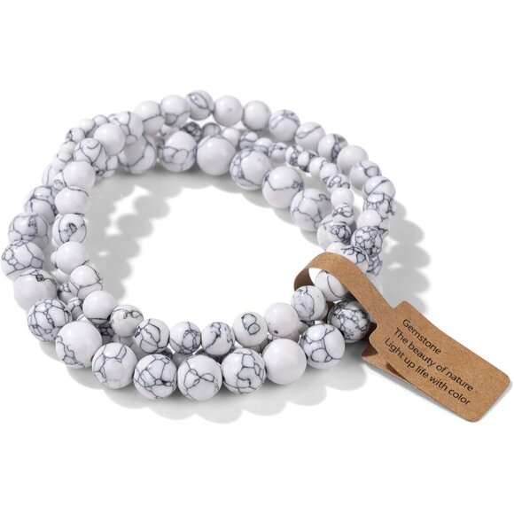 3 PCS 4,6,8mm Howlite Healing Natural Stone Beaded Stretch Bracelet for Women - Picture 1 of 6